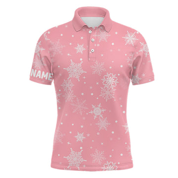 Snowflakes Christmas Golf Custom Name Pink Golf Shirt Men's Polo Shirt