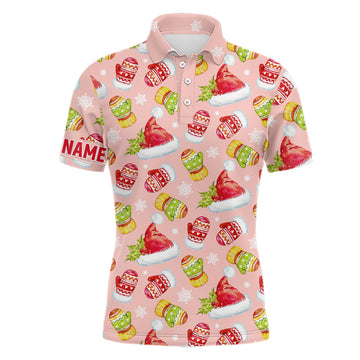 Watercolor Pink Christmas Golf Personalized Funny Mens Polo Shirt S-5XL