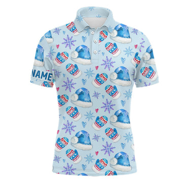 Watercolor Blue Christmas Golf Personalized Funny Mens Polo Shirt S-5XL