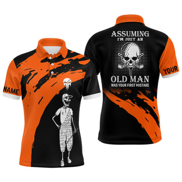 Halloween Skull Golf Polo Shirt Orange Black Custom Men's Polo Shirt S-5XL