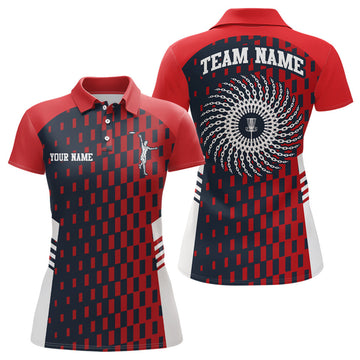 Custom Disc Golf Shirt Red Navy Checkered Gift for Her Women's Polo Shirts S-5XL