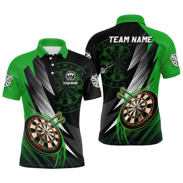 Personalized Green Black Darts Team Polo Shirt Mens Polo Shirt S-5XL