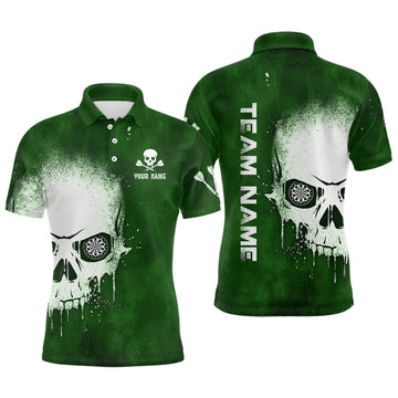 Custom Name Smoke Skull Green Scary Darts Shirt Men's Polo Shirt S-5XL