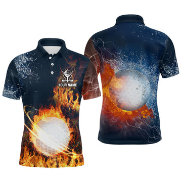 Fire And Water Golf Ball Custom Lightning Golf Shirts Mens Polo Shirt S-5XL