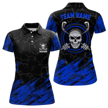 Custom Personalized Skull Golf Shirt Navy Black Women's Polo Shirts S-5XL