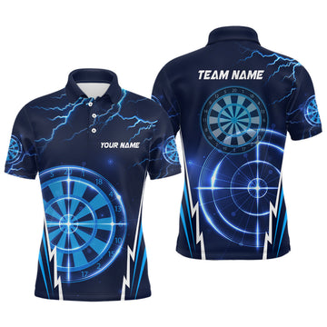 Custom Name Blue Thunder Lightning Darts Jersey Men's Polo Shirt S-5XL