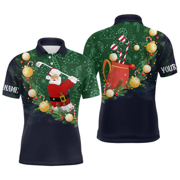 Santa Playing Golf Navy Christmas Golf Shirt S-5XL Men's Polo Shirt