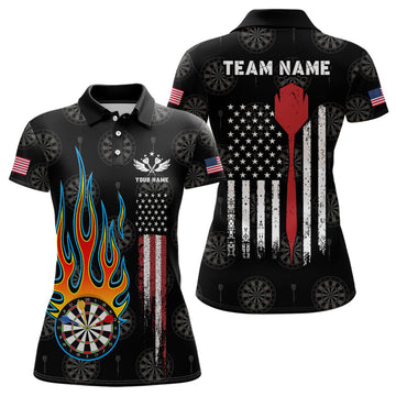 Custom Flame Darts American Flag Patriotic Dart for Women's Polo Shirts S-5XL