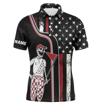 Retro American Flag Skull Custom Patriotic Golf Shirt Men's Polo Shirt