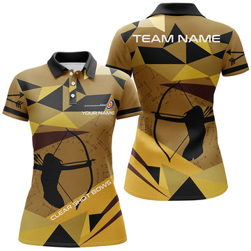 Custom Name Archery Target Design with Bow Silhouette Women's Polo Shirts S-5XL