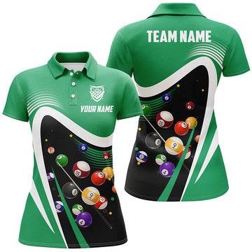 Custom 3D Green Sport Billiard Team 8 Ball Design Women's Polo Shirts S-5XL