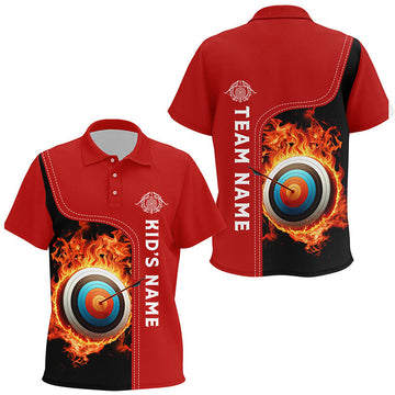 Personalized Black Red Flaming Target Archery Polo Shirt Men's S-5XL