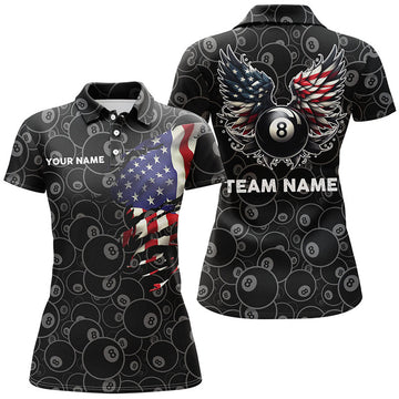 Custom US Flag 8 Ball Billiard 3D Funny Wings Women's Polo Shirts S-5XL
