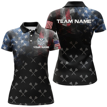 Custom Patriotic Smoke US Flag Dart Polo Shirts Women's Polo Shirts S-5XL