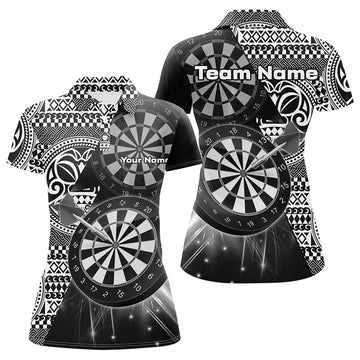 Custom Name Tribal Dart Team Shirt Black White Design Women's Polo Shirts S-5XL