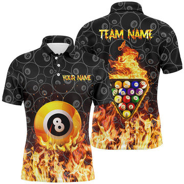 Personalized 3D Yellow Flame 8 Ball Pool Shirt S-5XL Men's Polo Shirt