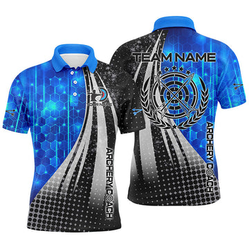 Personalized Blue Black Archery Coach 3D Shirt Custom Team Men's Polo Shirt S-5XL