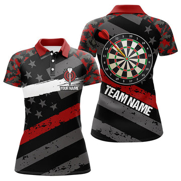 Custom Red Camo American Flag Darts Shirt Patriotic Women's Polo Shirts S-5XL