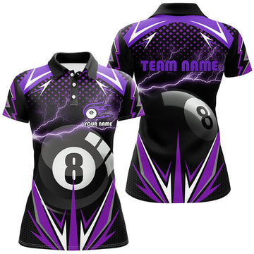 Custom Thunder Purple Billiard 8 Ball 3D Shirt Women's Polo Shirts S-5XL