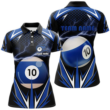 Custom 10 Ball Billiard Thunder Blue Design 3D Polo Shirts Women's Polo Shirts S-5XL