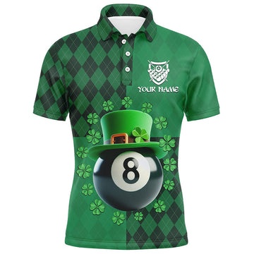 Personalized St Patrick's Day Shamrock Billiard 8 Ball 3D Men's Polo Shirt