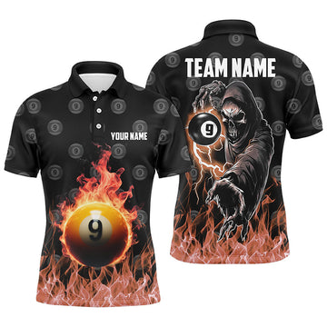 Flame 9 Ball Pool Billiard Shirt for Men Custom Skull Men's Polo Shirt