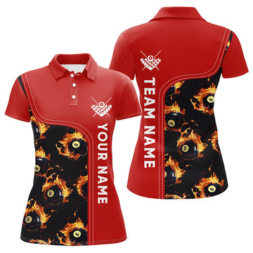 Custom Flame Red 8 Ball Pool For Women Billiard Team Women's Polo Shirts S-5XL