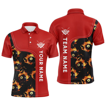 Personalized Flame Red 8 Ball Pool Custom Billiard Mens Polo Shirt S-5XL