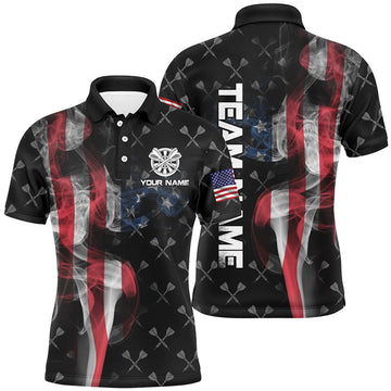 Personalized Smoke US Flag Dart Custom Patriotic Men's Polo Shirt S-5XL