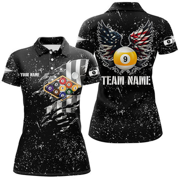Custom US Flag Billiard Balls 3D Design Funny 9 Ball Wings Women's Polo Shirts S-5XL