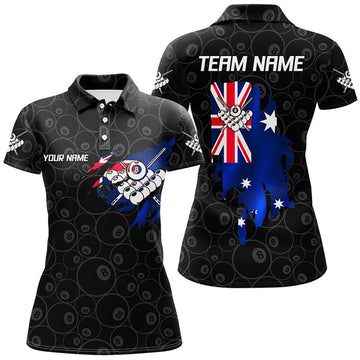 Custom Name Australian Flag 8 Ball Pool Billiards Team Women's Polo Shirts S-5XL