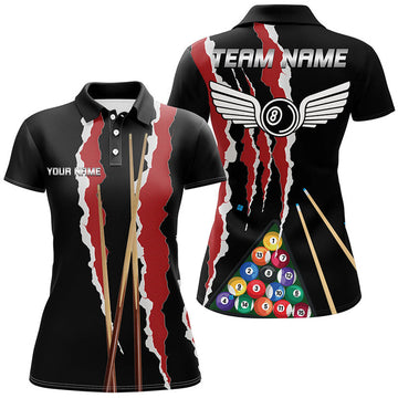 Custom Personalized Red Black Sticks Billiard 8 Ball for Women's Polo Shirts S-5XL