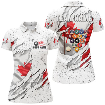 Custom Billiards Balls Canadian Flag White Grunge Women's Polo Shirts S-5XL