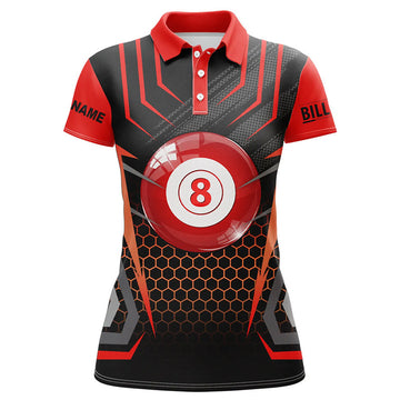 Custom Name Billiard 8 Ball Pool Shirt Black Red Design Women's Polo Shirts S-5XL