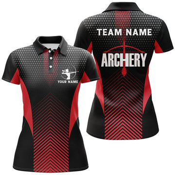 Custom Archery Team Red Black Bows Design Women's Polo Shirts S-5XL