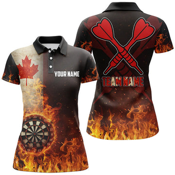 Custom Personalized Canada Flag Flame Dartboard 3D for Women's Polo Shirts S-5XL
