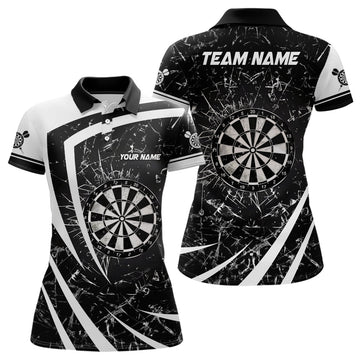 Custom Black White Glass Break Dart For Dart Team Women's Polo Shirts S-5XL