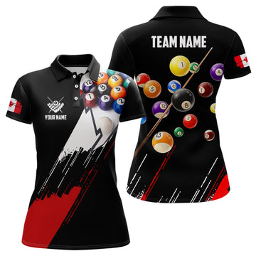 Custom Canadian Flag 8 Ball Pool Design Red Black Women's Polo Shirts S-5XL