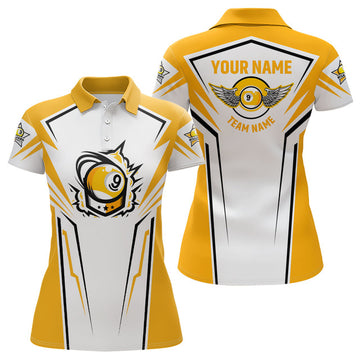 Custom 3D Funny Billiard 9 Ball Polo Shirts White Yellow Women's Polo Shirts S-5XL