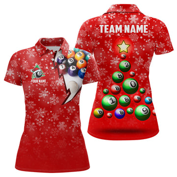 Custom Name Christmas Tree Billiard Pool 8 Ball Design Women's Polo Shirts S-5XL