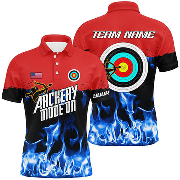 Personalized Red Blue Flame Archery Mode On Custom Mens Polo Shirt S-5XL