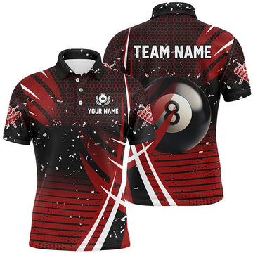 Black Red Billiard 8 Ball Pool Custom Shirt Men's Polo Shirt S-5XL