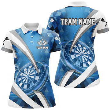 Custom Blue 3D Darts Team League Personalized Women's Polo Shirts S-5XL