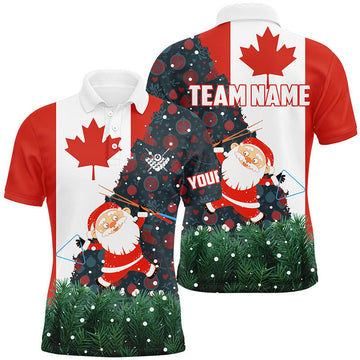 Funny Christmas Santa Billiard Canada Flag Custom Men's Polo Shirt S-5XL
