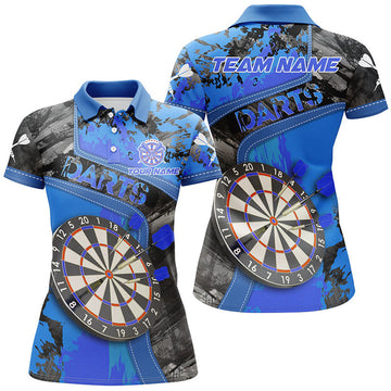 Custom Name Dartboard Blue Grunge Darts Team Shirt Women's Polo Shirts S-5XL