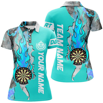 Custom Name Turquoise Dart Fire Flame Smoke Darts Women's Polo Shirts S-5XL