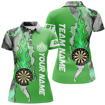 Custom Personalized Green Board Fire Flame Smoke Darts Women's Polo Shirts S-5XL