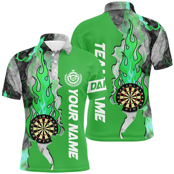 Personalized Green Darts Board Fire Flame Smoke Custom Unique Men's Polo Shirt S-5XL