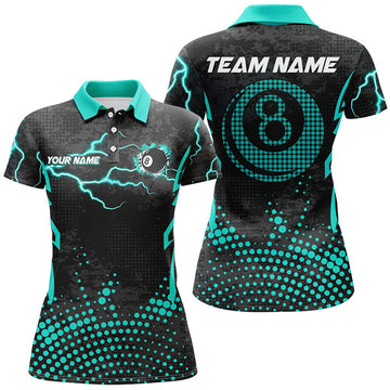 Custom Name Turquoise 8 Ball Billiard Design Best Gift Women's Polo Shirts S-5XL