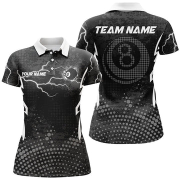 Custom Name Grey 8 Ball Billiard Design Outfit Women's Polo Shirts S-5XL